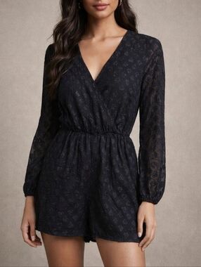 Lulus Marci Black Embroidered Long Sleeve Romper Women's Medium Boho Whimsigoth